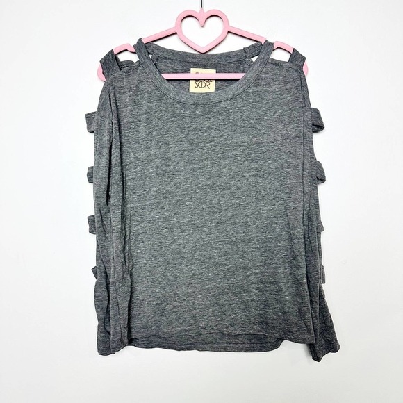 Chaser NWOT Strappy Cutout Long Sleeve Scoop Neck Casual Top Heather Gray Small - Picture 1 of 5